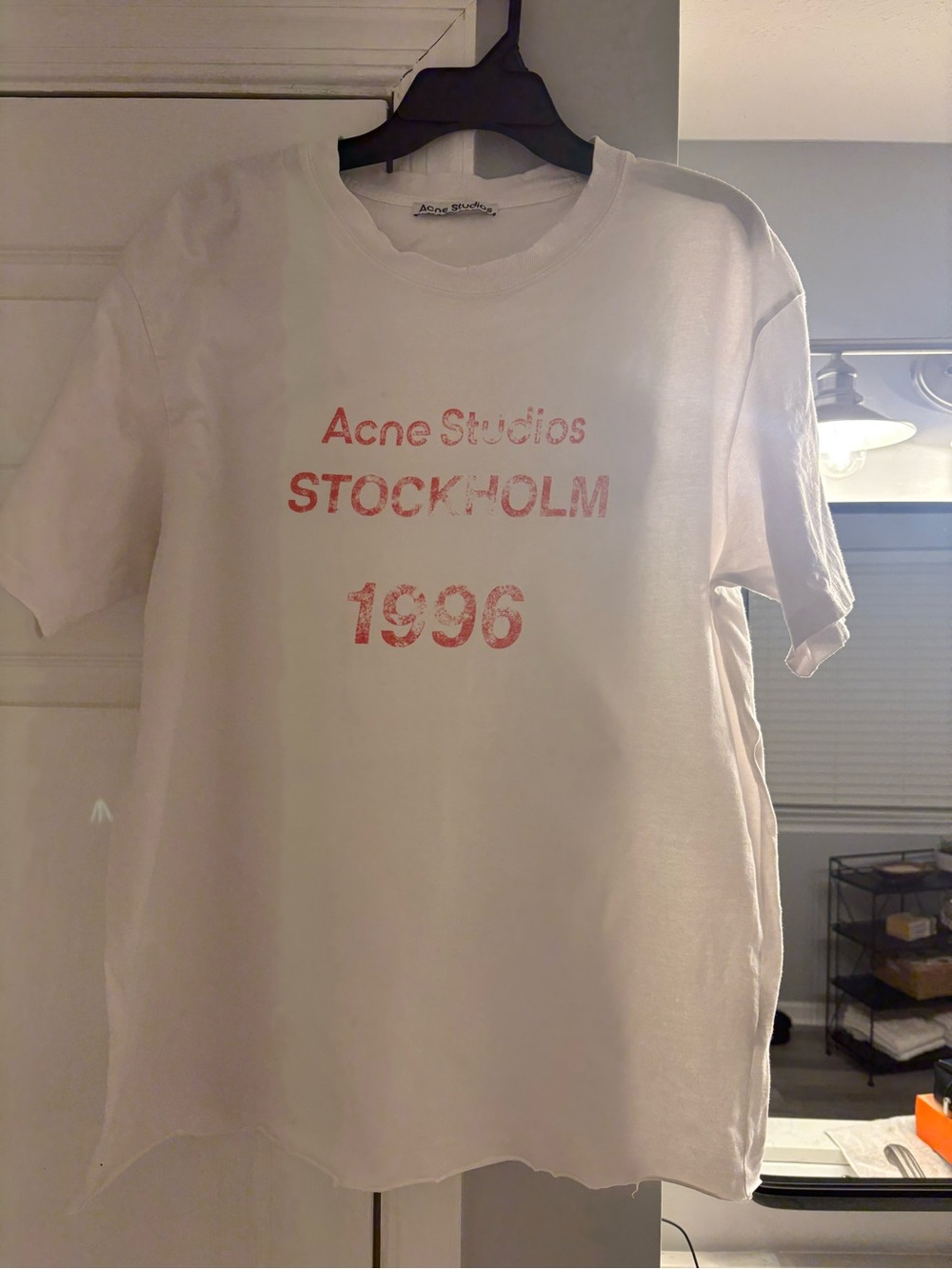 Acne Studios White T-Shirt with Faded Red Logo